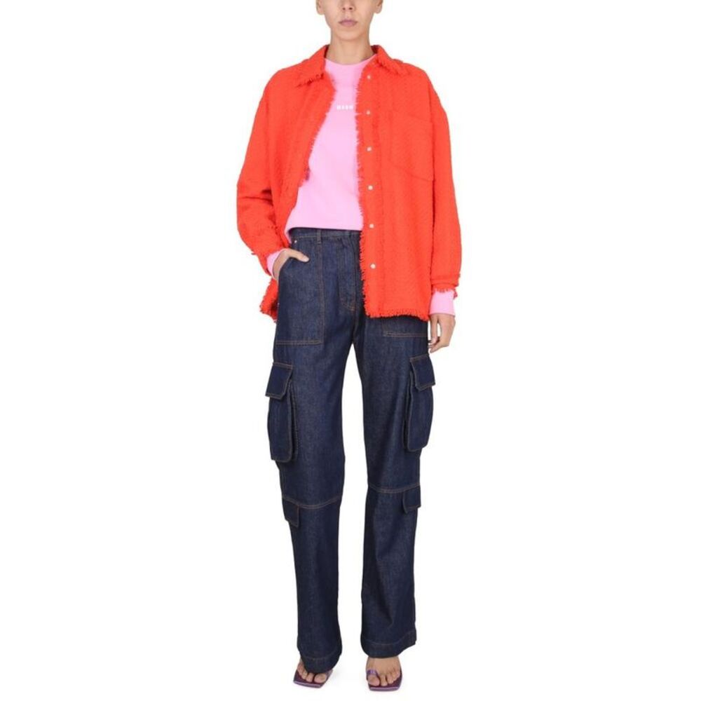 MSGM Women's Oversized Tweed Shirt Jacket Women ORANGE Shirts